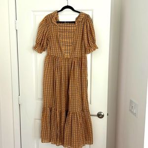 Dôen Elodie Dress - size L - orange meringue plaid